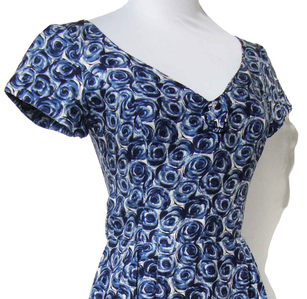 1960s Blue Floral Dress