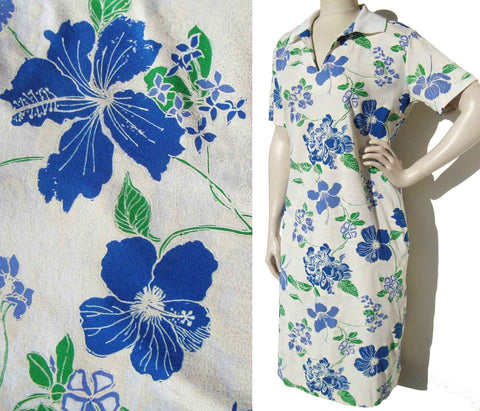 Vintage 70s Key West Hand Print Fashions Dress M