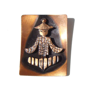 Modernist Asian Copper Brooch Abstract Novelty Pin