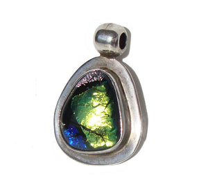 Vintage Dichroic Glass Amorphic Pendant Sterling Silver Drop