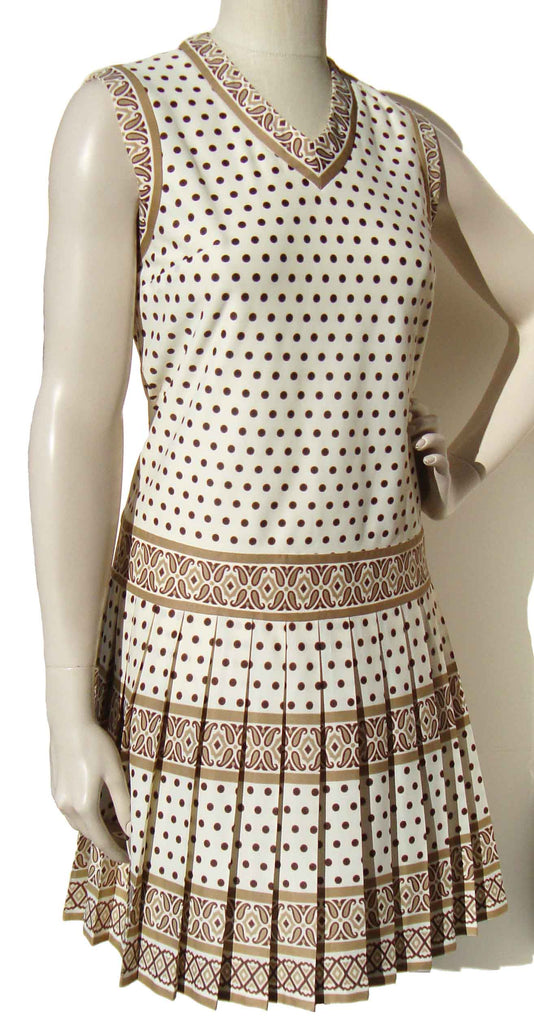 Vintage 60s Sleeveless Dress Polka Dots & Border Print M Vintage 60s Sleeveless Dress Polka Dots & Border Print M