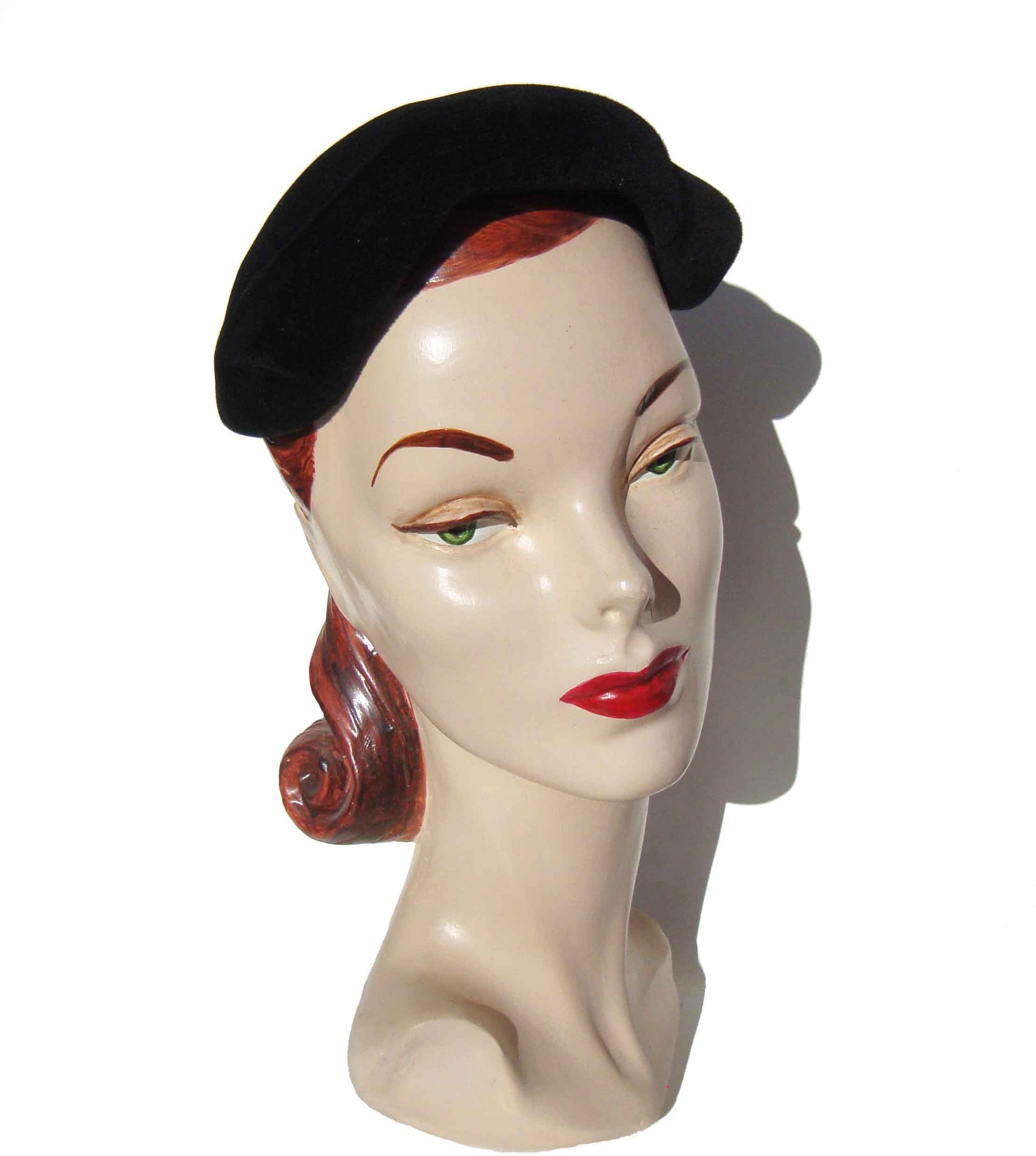 Vintage 50s Flechats Black Velvet Cocktail Hat