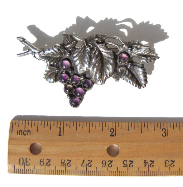 Sterling & Amethyst Grapes Pin - Metro Retro Vintage