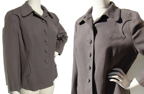 50s Topper Jacket Art Deco Gray Wool Crepe by Handmacher