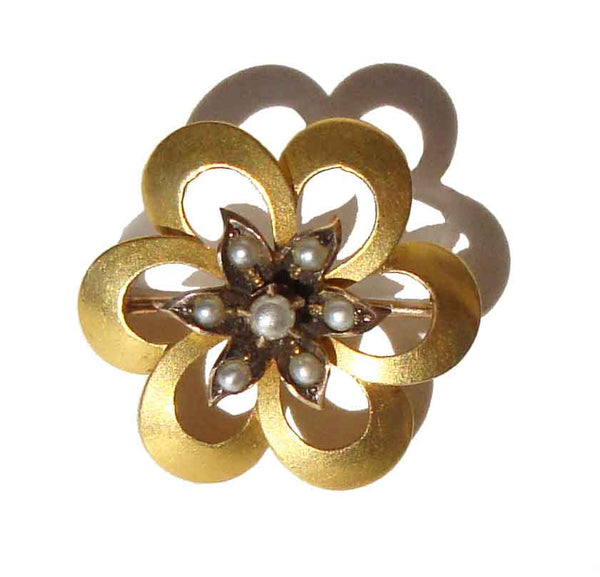 Antique 10K Seeds Pearls Brooch