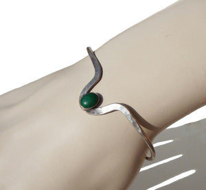 Vintage Modernist Bracelet Sterling Silver & Malachite Cuff Bracelet