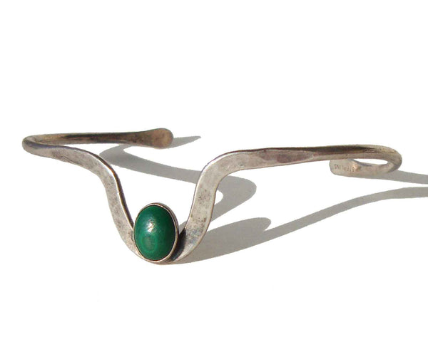 70s Sterling & Malachite Cuff Bracelet - Metro Retro Vintage