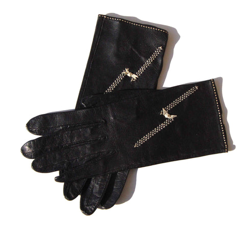 Vintage Short Gloves Womens Black Leather Sz 6.25