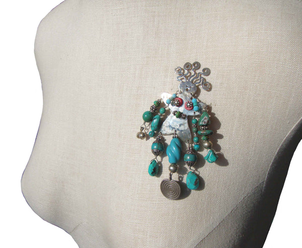 Handmade Beaded Sterling Girl Brooch by VR