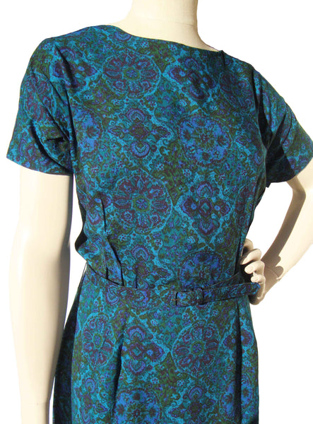60s Blue Paisley Dress