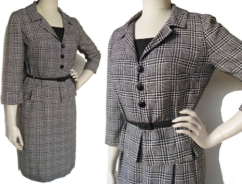 Vintage 60s Glen Plaid Jacket Dress Set Stephan Ltd S / M