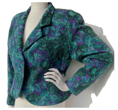 Vintage 90s Jacket Billevesee Floral Wool Crop Coat M