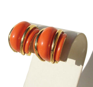 Vintage KJL Mod Earrings Orange Tangerine Half Hoops