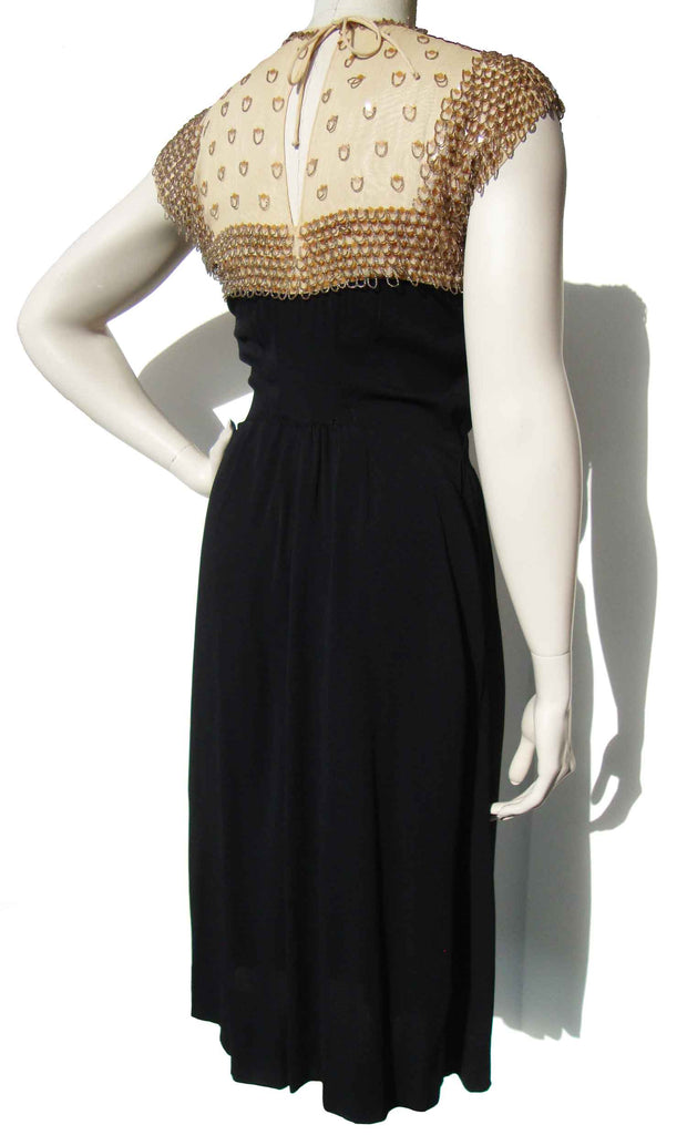 Vintage 40s Black Rayon Beaded Dress & Bolero Jacket Set S Vintage 40s Black Rayon Beaded Dress & Bolero Jacket Set S