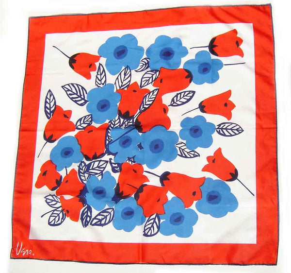 70s Vera Scarf Mod Floral Red White & Blue