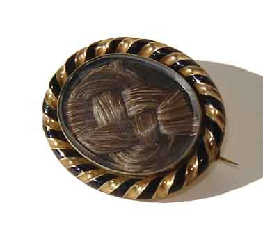 Victorian 14K Gold Brooch Hairwork Memento Mori Pin