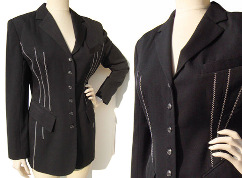 Vintage 90s Jacket Caché Black Wool Blazer M