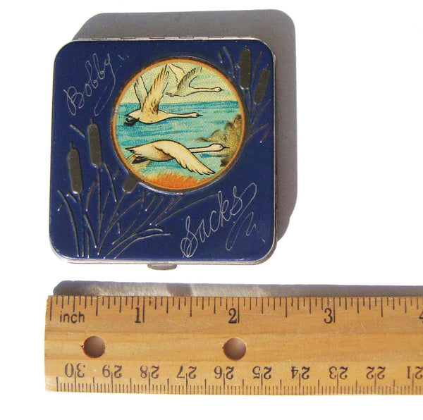 Vintage Novelty Compact with Flying Swans