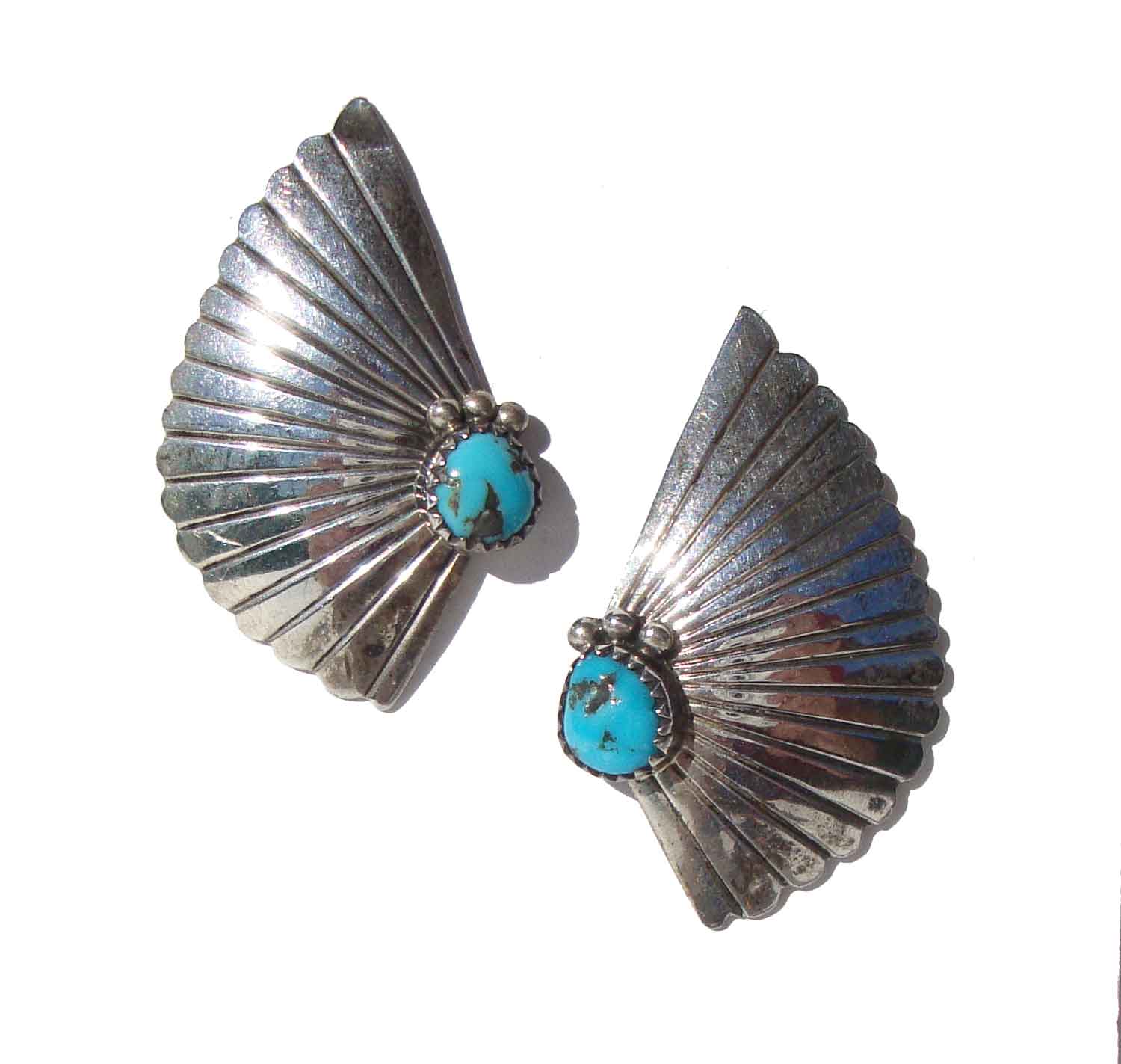 Vintage Navajo Earrings Sterling Silver & Turquoise Fans – F. Mike