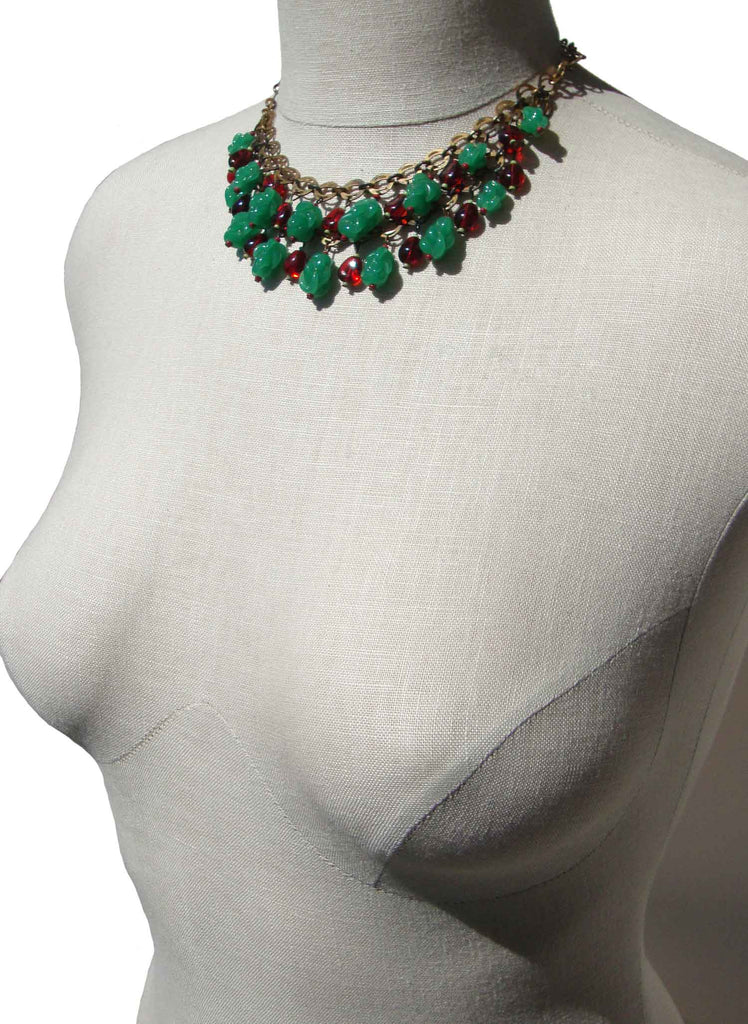 Louis Rousselet Rare Early Spectacular Green Gripoix Glass & Rare Orb  Necklace!