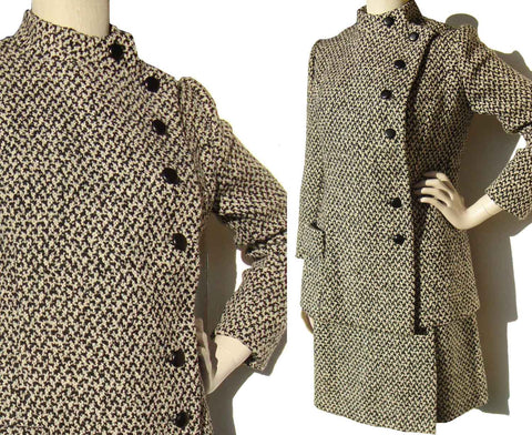Vintage 60s Zelinka Matlick B&W Wool Skirt Suit S / M