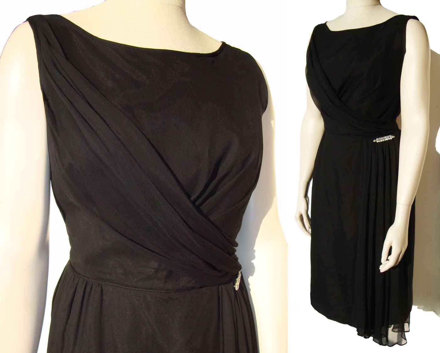 Vintage 60s Black Chiffon Dress