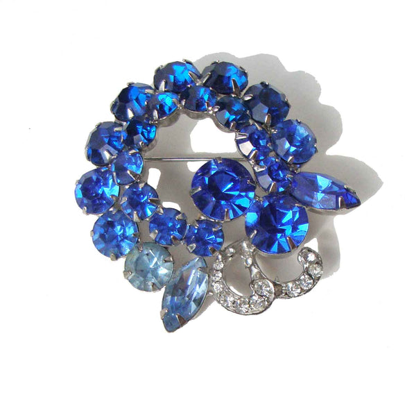 Vintage Weiss Brooch Two Tone Blue Rhinestone Cocktail Pin