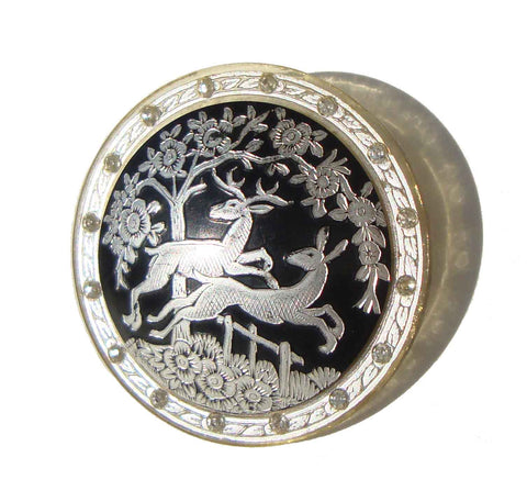 Vintage 30s Deer Brooch Silver Overlay Celluloid Pin