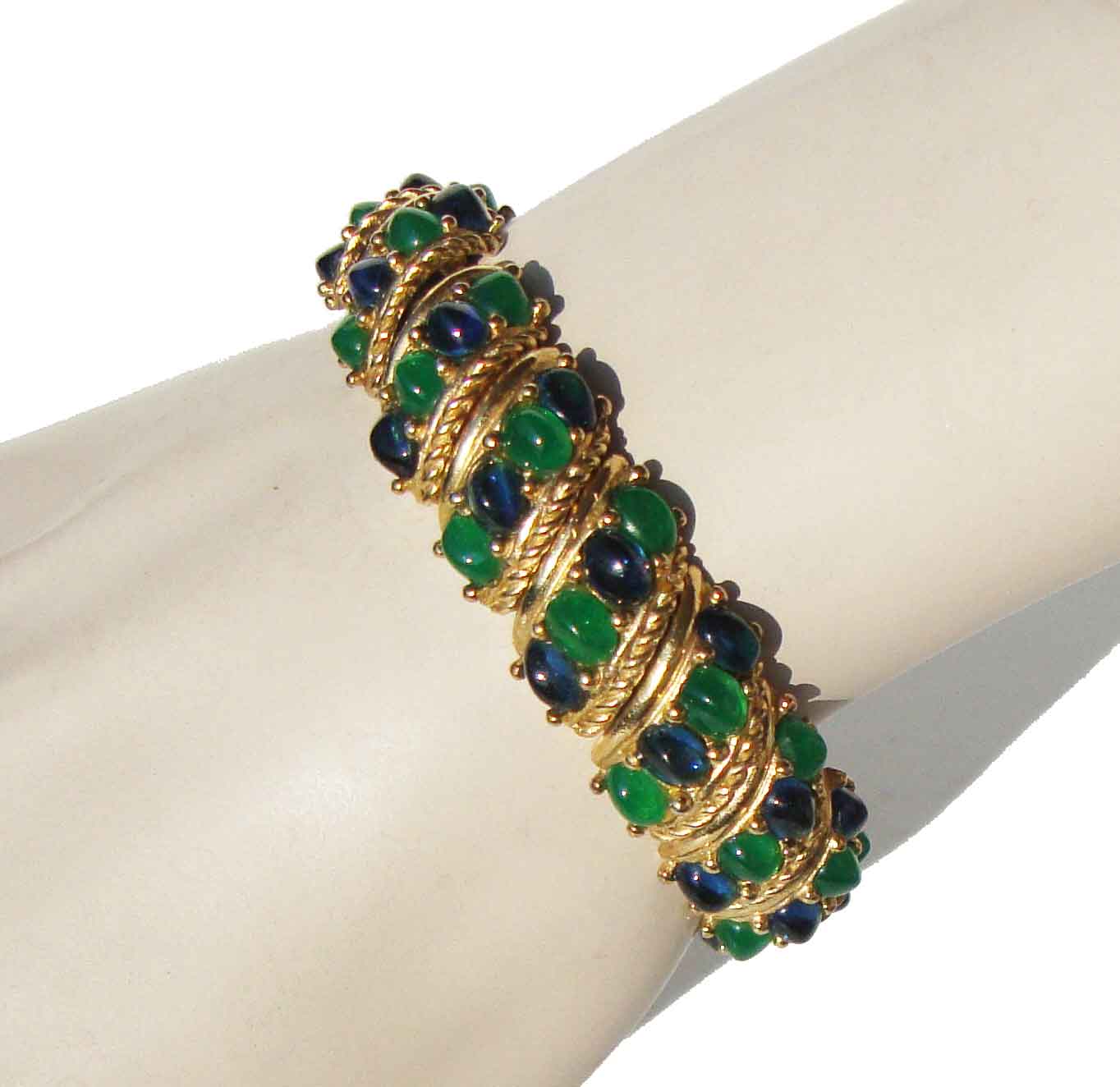 Vintage 50s Boucher Stretch Bracelet Blue & Green Jeweltones